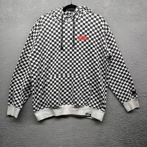 Broken Promises Men Hooded Sweater Black White Check Fleece Pullover Logo Size M